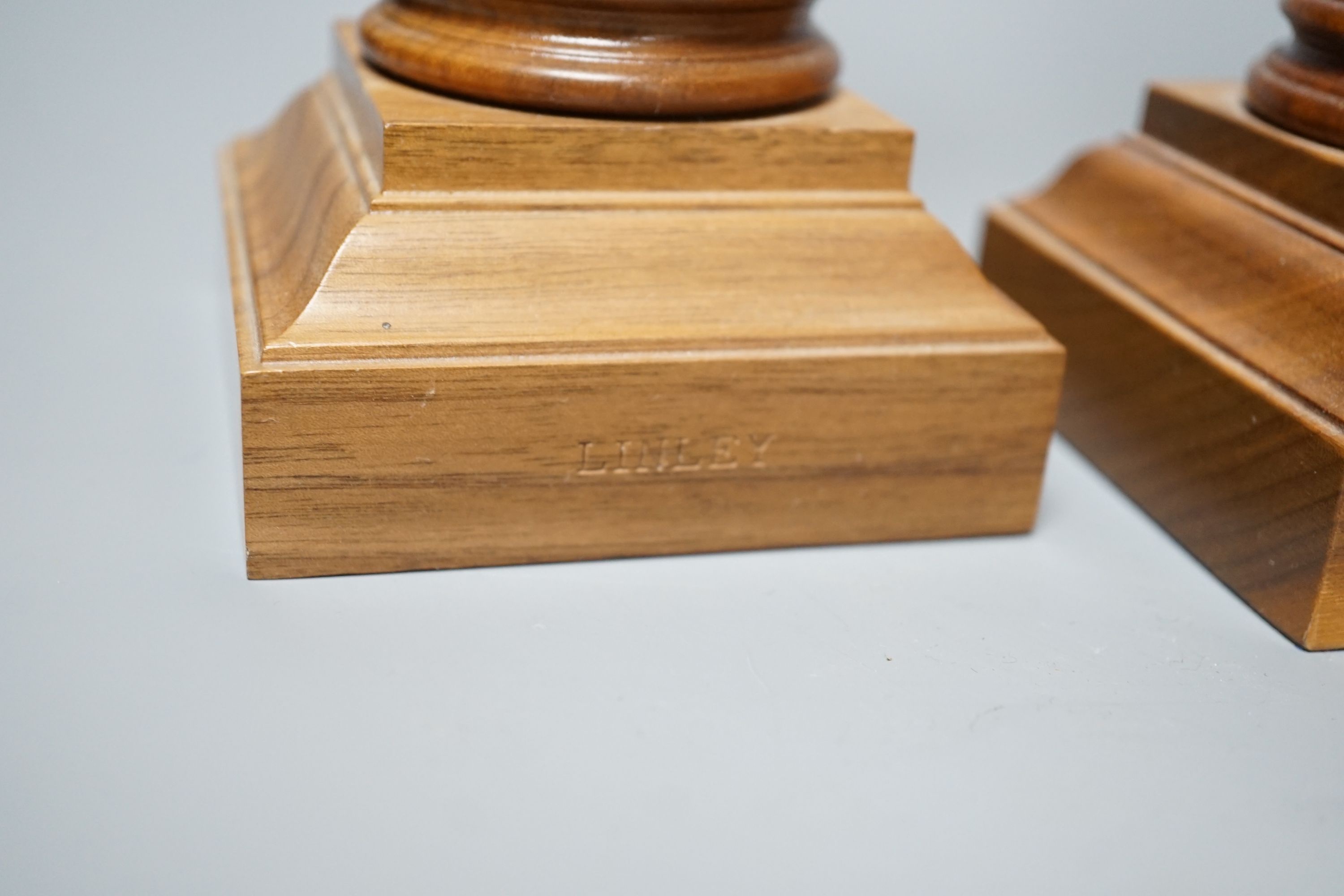 A boxed pair of Linley plinth candlesticks - 30cm high